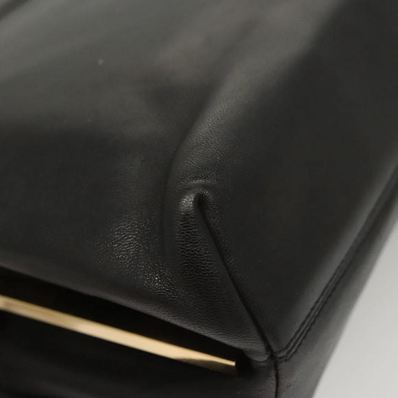 Salvatore Ferragamo Hand Bag Leather Black Gold Auth BD2131