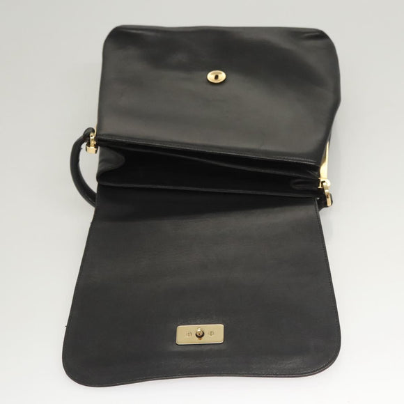 Salvatore Ferragamo Hand Bag Leather Black Gold Auth BD2131