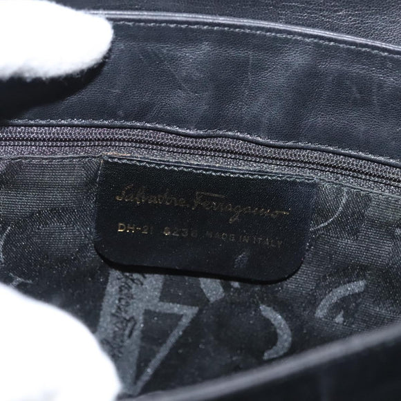 Salvatore Ferragamo Hand Bag Leather Black Gold Auth BD2131