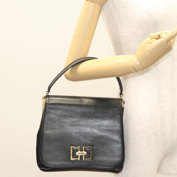 Salvatore Ferragamo Hand Bag Leather Black Gold Auth BD2131