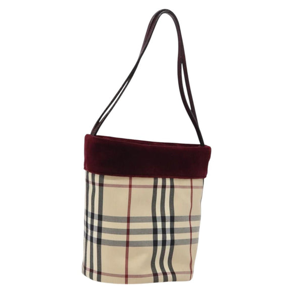 BURBERRY Nova Check Hand Bag Canvas Beige Silver Auth BD2133