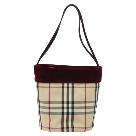 BURBERRY Nova Check Hand Bag Canvas Beige Silver Auth BD2133