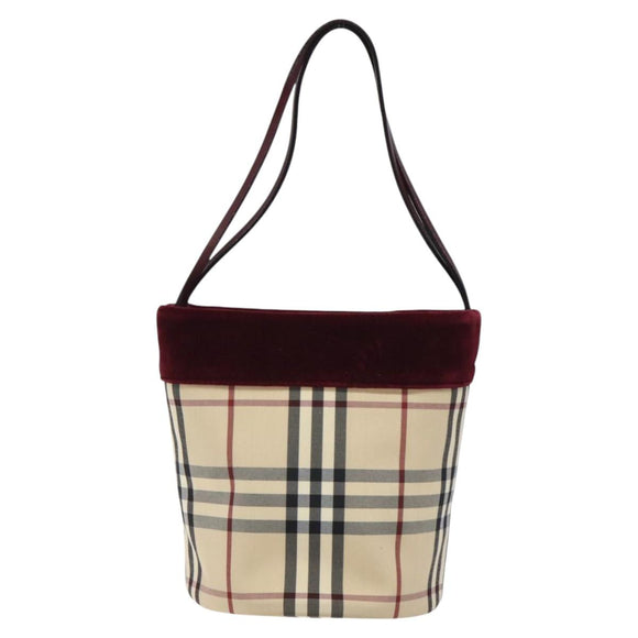 BURBERRY Nova Check Hand Bag Canvas Beige Silver Auth BD2133