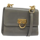 Salvatore Ferragamo Shoulder Bag Leather Gray Gold Auth BD2145-1