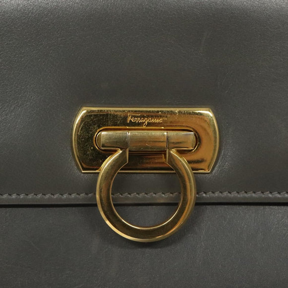 Salvatore Ferragamo Shoulder Bag Leather Gray Gold Auth BD2145