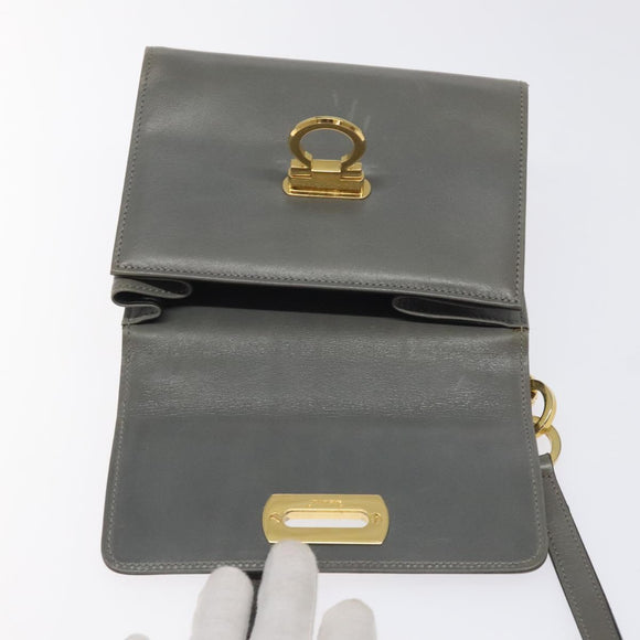 Salvatore Ferragamo Shoulder Bag Leather Gray Gold Auth BD2145