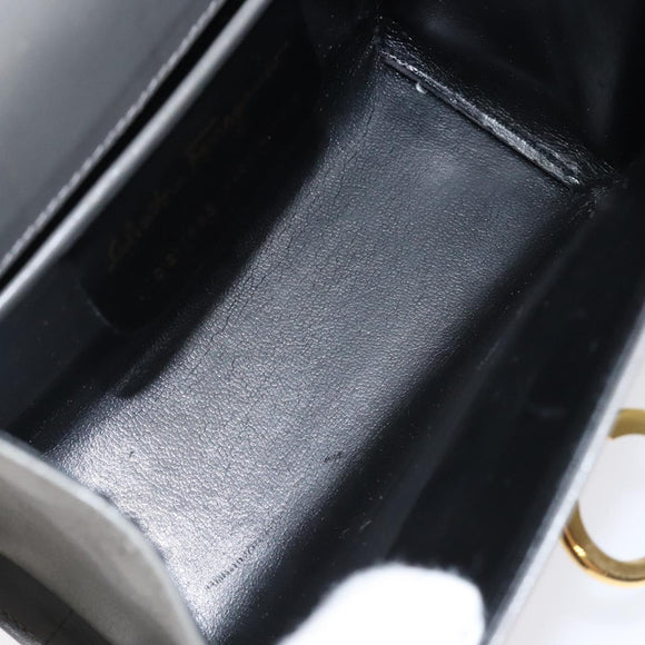 Salvatore Ferragamo Shoulder Bag Leather Gray Gold Auth BD2145