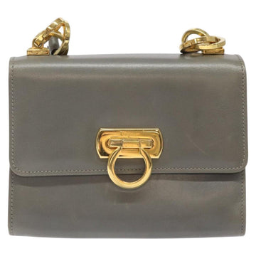 Salvatore Ferragamo Shoulder Bag Leather Gray Gold Auth BD2145 - 0