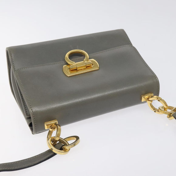 Salvatore Ferragamo Shoulder Bag Leather Gray Gold Auth BD2145