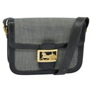 CELINE Shoulder Bag Leather Canvas Navy Gold Auth BD2149-1