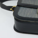 CELINE Shoulder Bag Leather Canvas Navy Gold Auth BD2149-14