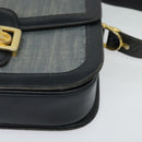CELINE Shoulder Bag Leather Canvas Navy Gold Auth BD2149-9