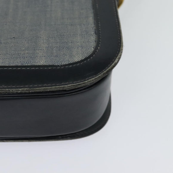 CELINE Shoulder Bag Leather Canvas Navy Gold Auth BD2149