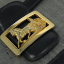 CELINE Shoulder Bag Leather Canvas Navy Gold Auth BD2149-17