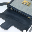 CELINE Shoulder Bag Leather Canvas Navy Gold Auth BD2149-10