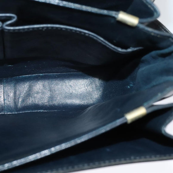 CELINE Shoulder Bag Leather Canvas Navy Gold Auth BD2149