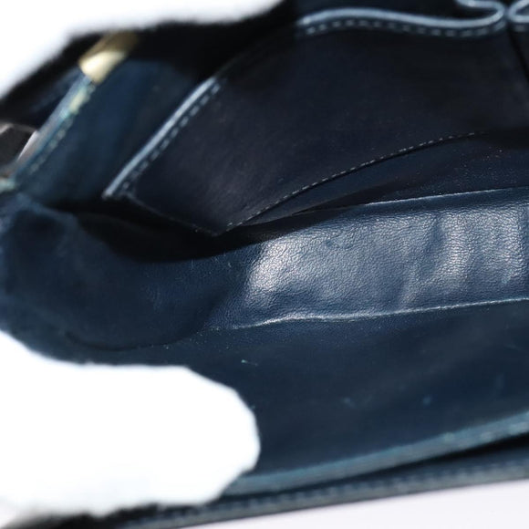 CELINE Shoulder Bag Leather Canvas Navy Gold Auth BD2149