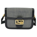 CELINE Shoulder Bag Leather Canvas Navy Gold Auth BD2149-13