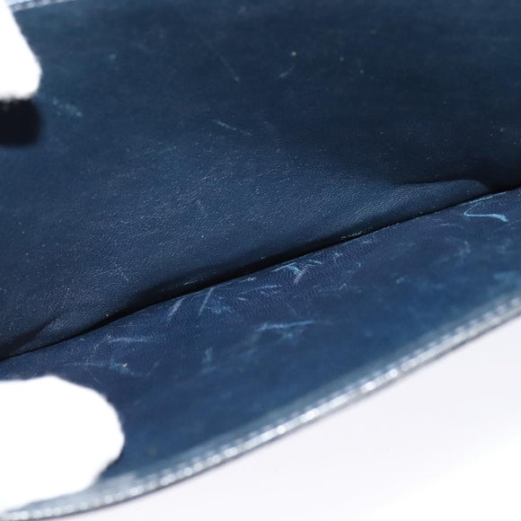 CELINE Shoulder Bag Leather Canvas Navy Gold Auth BD2149