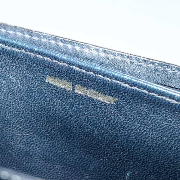 CELINE Shoulder Bag Leather Canvas Navy Gold Auth BD2149