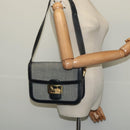 CELINE Shoulder Bag Leather Canvas Navy Gold Auth BD2149-23