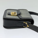 CELINE Shoulder Bag Leather Canvas Navy Gold Auth BD2149-4