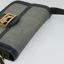 CELINE Shoulder Bag Leather Canvas Navy Gold Auth BD2149-6