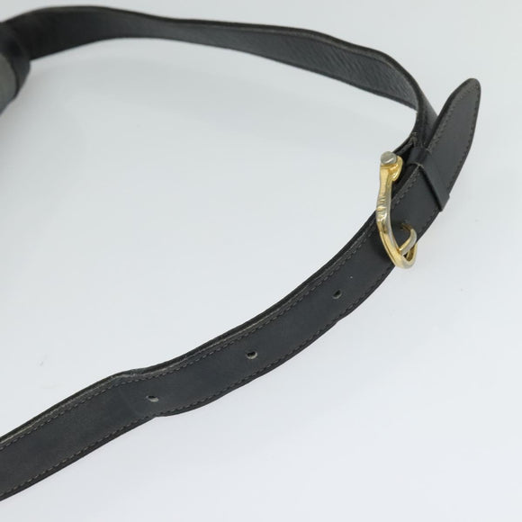 CELINE Shoulder Bag Leather Canvas Navy Gold Auth BD2149