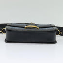 CELINE Shoulder Bag Leather Canvas Navy Gold Auth BD2149-5