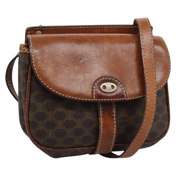 CELINE Macadam Canvas Shoulder Bag PVC Leather Brown Auth BD216