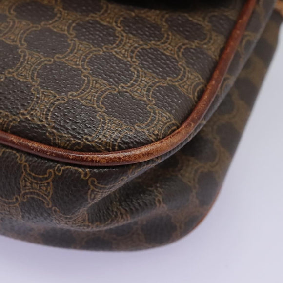 CELINE Macadam Canvas Shoulder Bag PVC Leather Brown Auth BD216