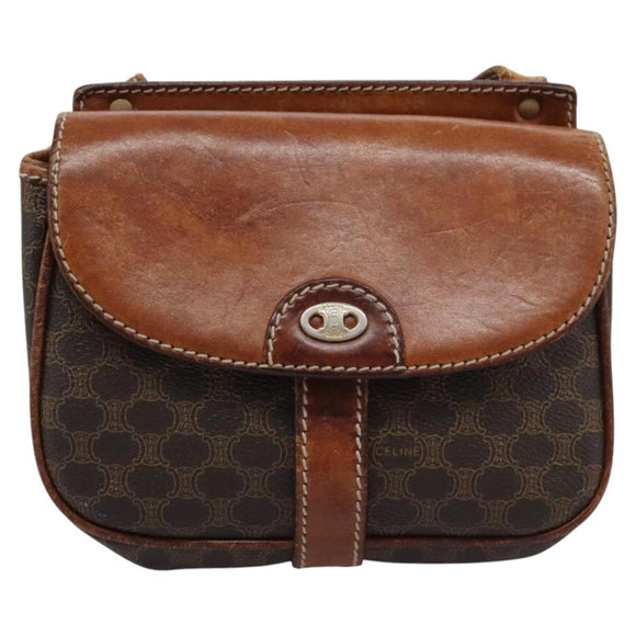 CELINE Macadam Canvas Shoulder Bag PVC Leather Brown Auth BD216