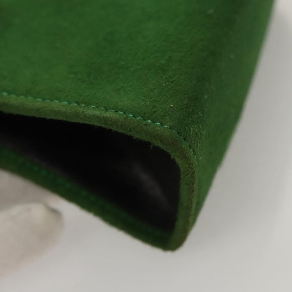 CELINE Chain Hand Pouch Suede Leather Green Gold Auth BD2160