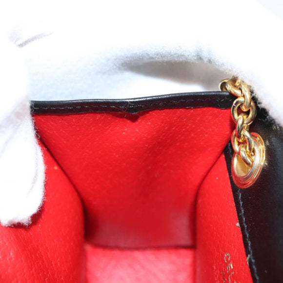 CELINE Chain Hand Pouch Suede Leather Green Gold Auth BD2160