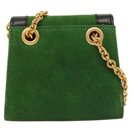 CELINE Chain Hand Pouch Suede Leather Green Gold Auth BD2160 - 0