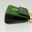 CELINE Chain Hand Pouch Suede Leather Green Gold Auth BD2160-3