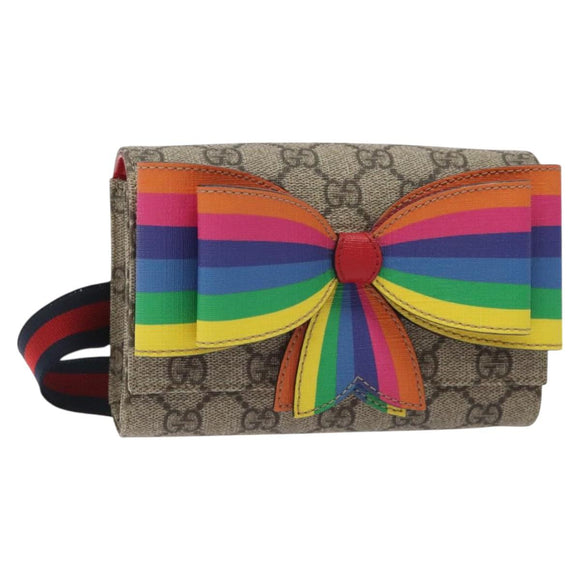 GUCCI GG Supreme Sherry Line Kinder-Gürteltasche PVC Beige Rot Marineblau Auth BD2175
