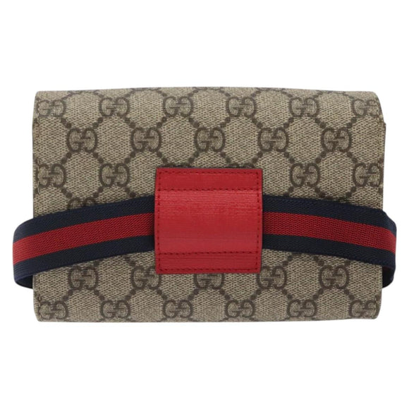 GUCCI GG Supreme Sherry Line Children Waist bag PVC Beige Red Navy Auth BD2175