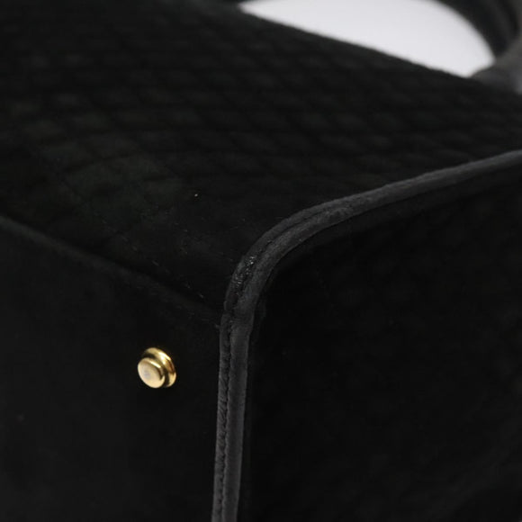 BALLY Quilted Hand Bag Leather Black Gold Auth BD2177