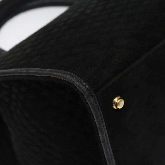 BALLY Quilted Hand Bag Leather Black Gold Auth BD2177