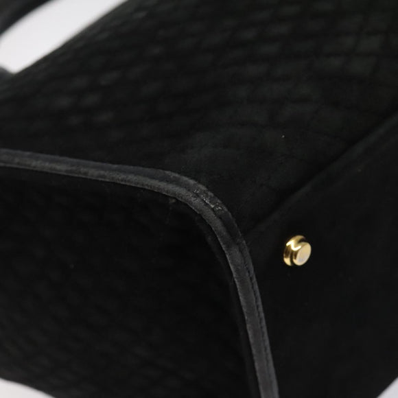 BALLY Quilted Hand Bag Leather Black Gold Auth BD2177
