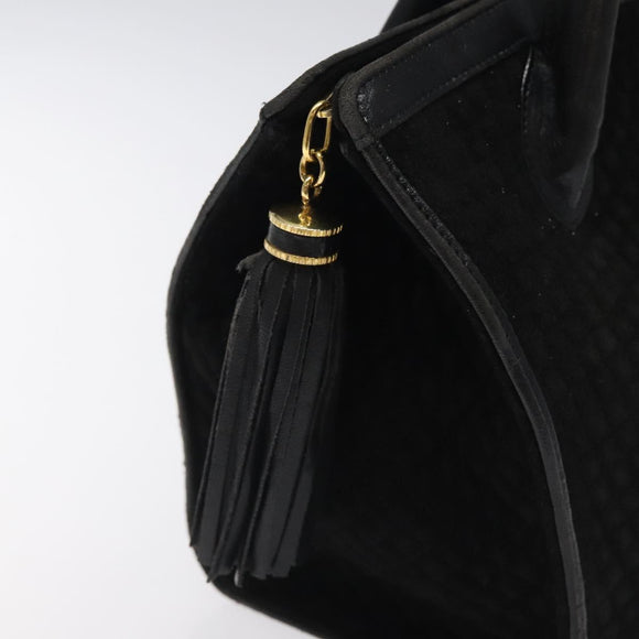 BALLY Quilted Hand Bag Leather Black Gold Auth BD2177
