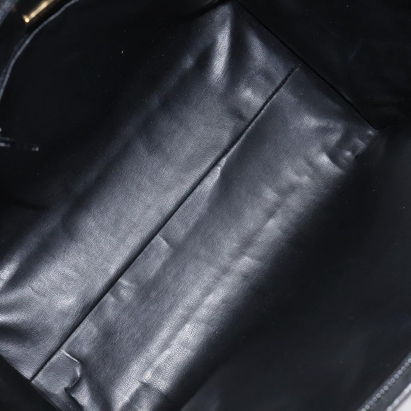 BALLY Quilted Hand Bag Leather Black Gold Auth BD2177