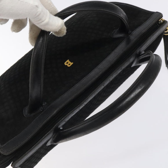 BALLY Quilted Hand Bag Leather Black Gold Auth BD2177