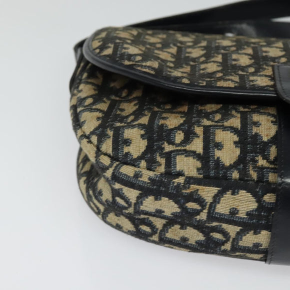 Christian Dior Trotter Canvas Shoulder Bag Navy Gold Auth BD2178