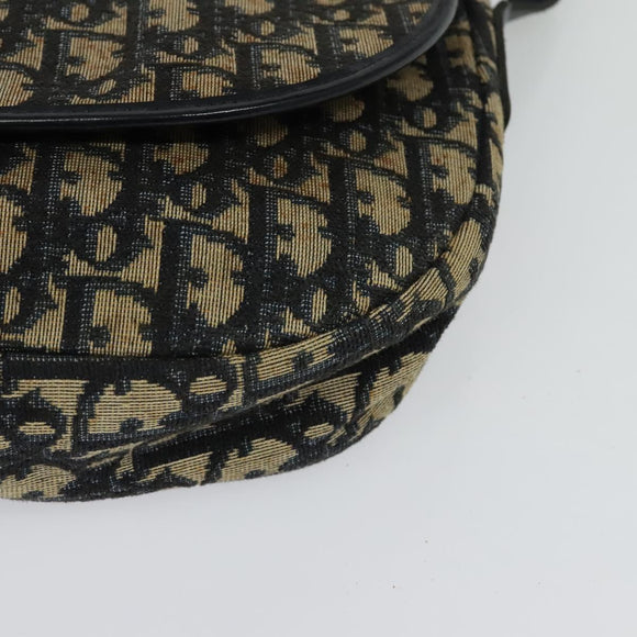 Christian Dior Trotter Canvas Shoulder Bag Navy Gold Auth BD2178