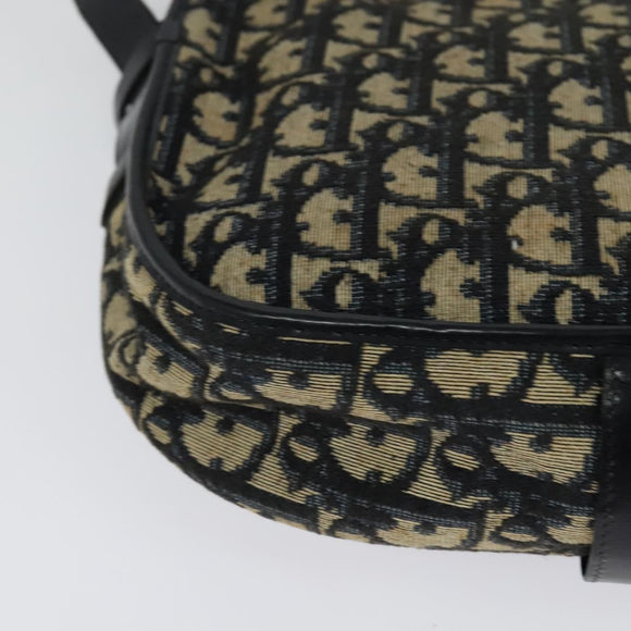 Christian Dior Trotter Canvas Shoulder Bag Navy Gold Auth BD2178