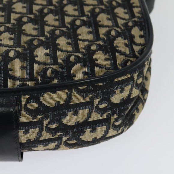 Christian Dior Trotter Canvas Shoulder Bag Navy Gold Auth BD2178