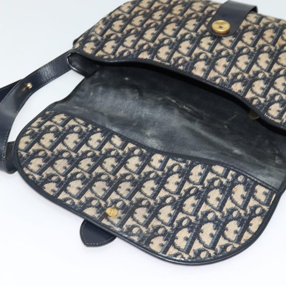 Christian Dior Trotter Canvas Shoulder Bag Navy Gold Auth BD2178