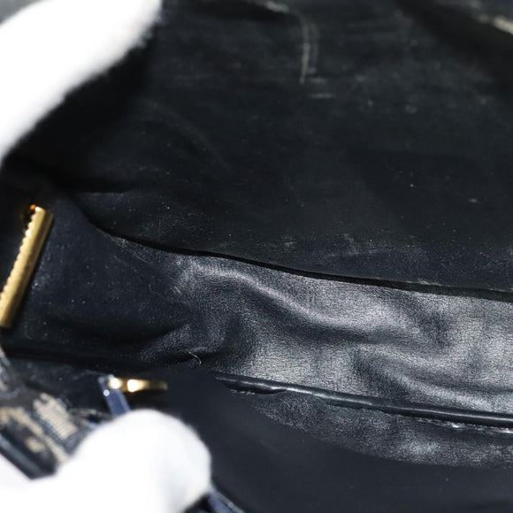 Christian Dior Trotter Canvas Shoulder Bag Navy Gold Auth BD2178